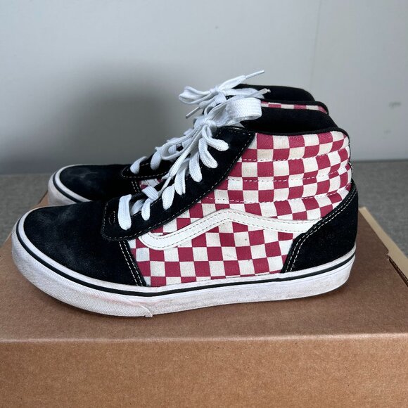 VANS SK8 Hi Shoes Kids Youth 5 Red White Checkered and Black Suede - Picture 4 of 16